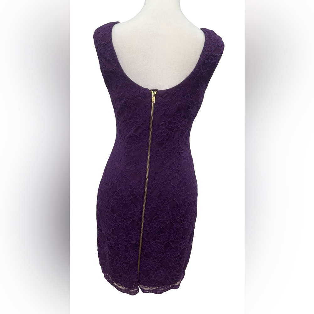 Aidan Mattox S 4 Purple Lace Sheath Dress Sleeveless Zip Back Cocktail Party - Picture 5 of 10